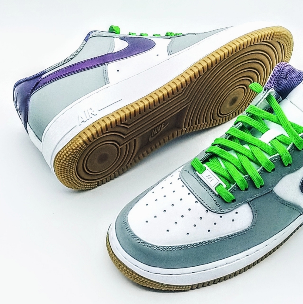 Custom Nike Air Force 1s Grey Metallic Purple Premium Lime Green Laces Mens 12
